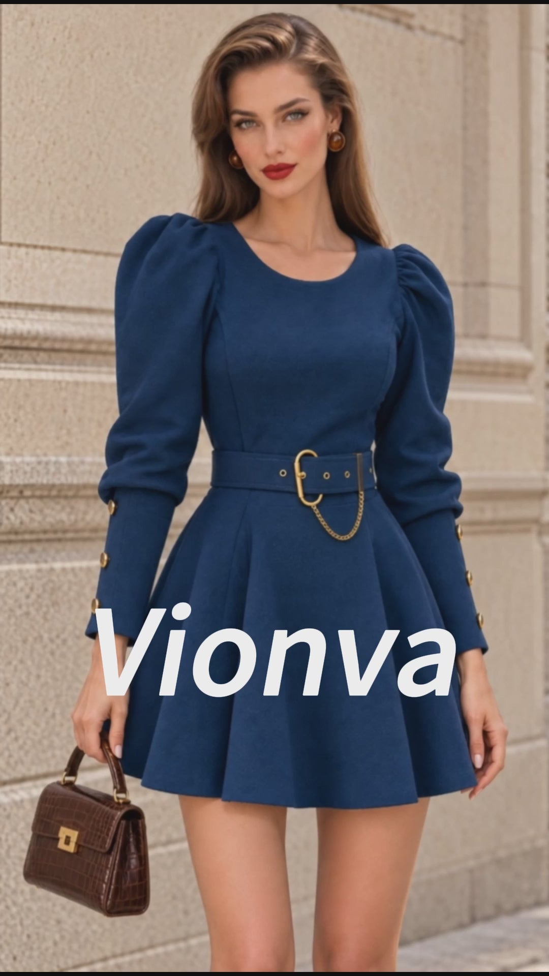 Vintage Belted Puff Sleeve Mini Dress