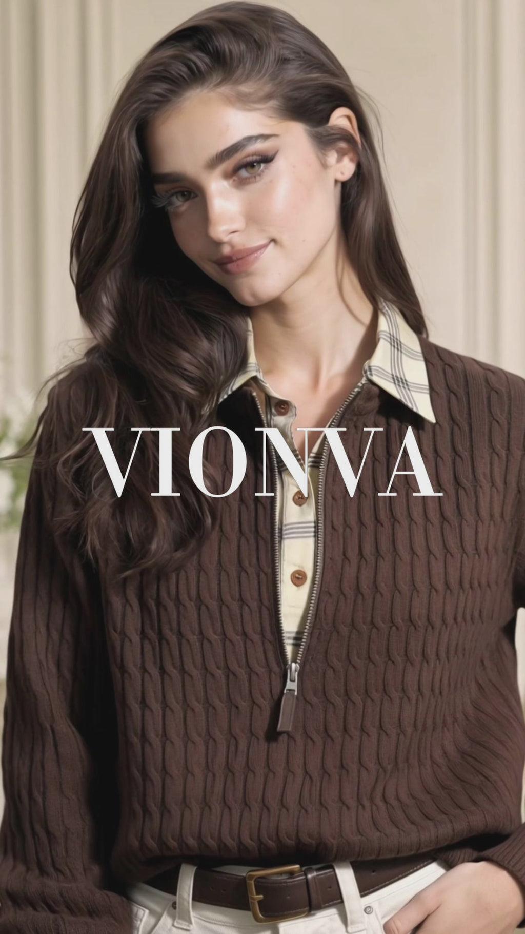Vintage Retro Half Zip Cable Knit Sweater