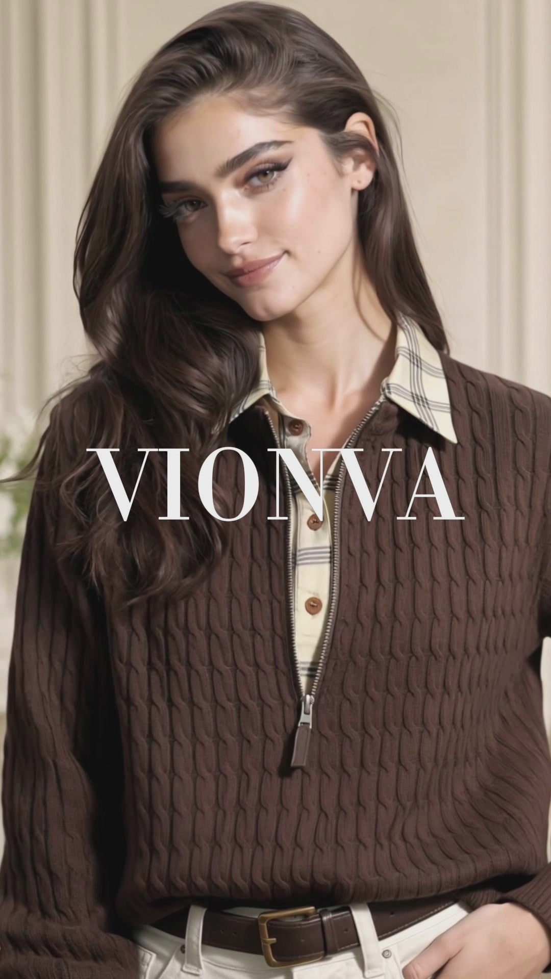 Vintage Retro Half Zip Cable Knit Sweater