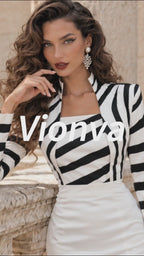 Vintage Striped Stand-Collar Split Pencil Midi Dress