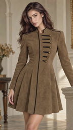Retro Military‑Style Suede Mini Dress