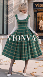 Vintage Plaid Midi Fit And Flare Dress