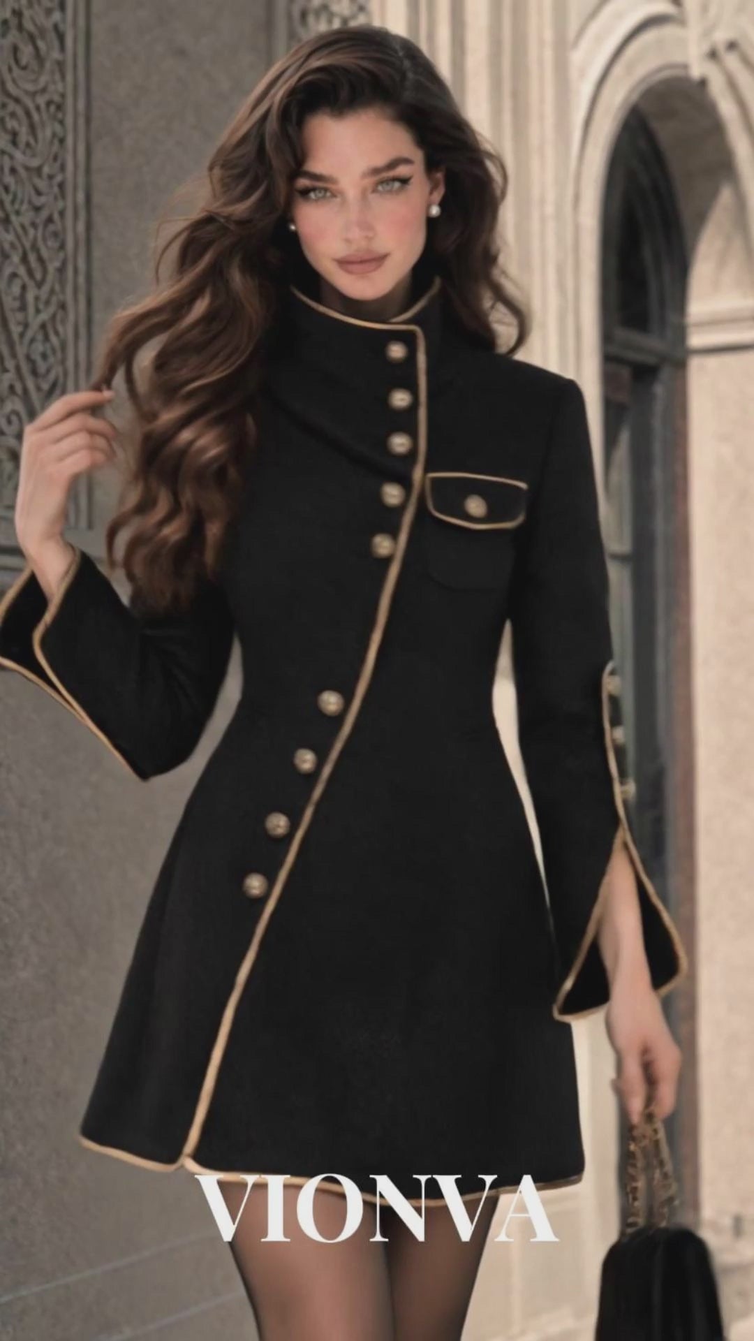 Vintage Irregular Placket Color Contrast Piped Blazer