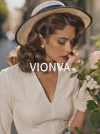 Vintage V-neck Mid-sleeve Ruffle Hem Striped Tie-waist Flared Skirt Sets