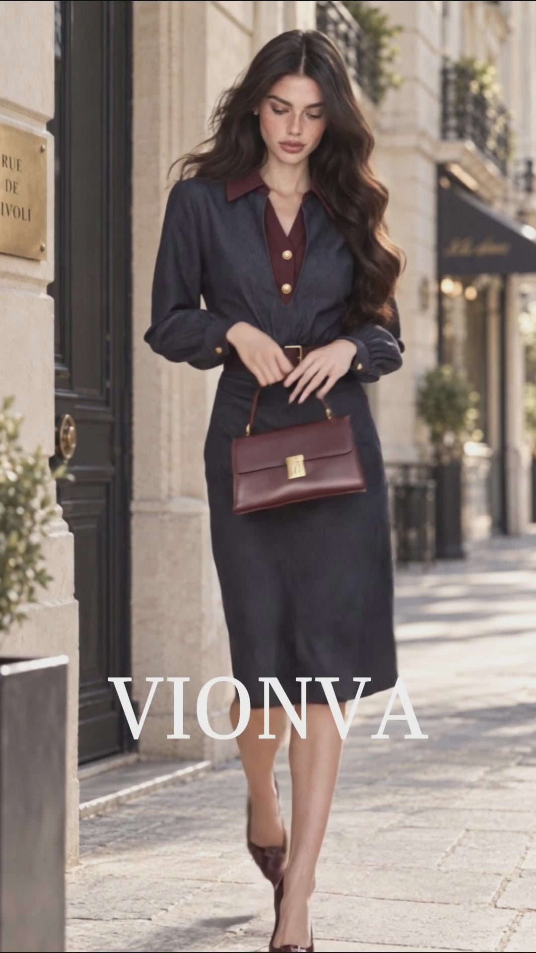 Vintage Color Block Waist-tailored Smart Office Midi Dress