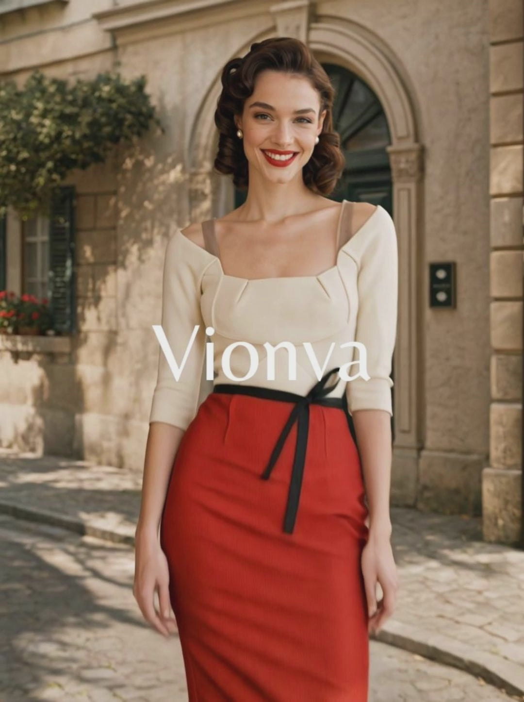 Vintage Color-blocked Bodycon Midi Dress