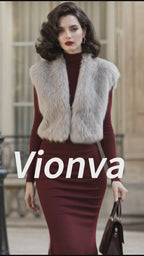 Vintage Grey Faux-Fur Collared Cropped Sleeveless Vest