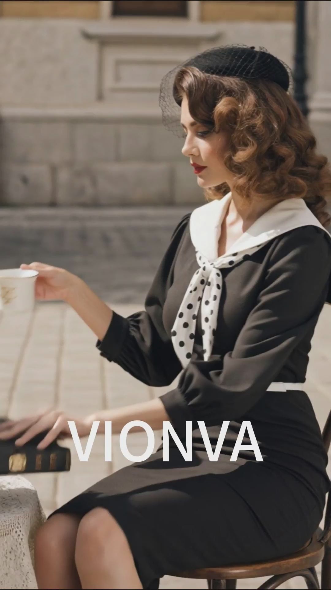 Vintage French Polka Dot Bow Sailor Collar Fitted Pencil Midi Dress