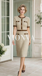 Retro Midi Contrast Trim Tweed Sheath Dress
