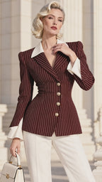 Vintage Pinstripe Contrast Lapel Blazer