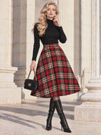 Vintage Tartan Plaid A-line Midi Skirt