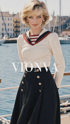 Retro Vintage Sailor Collar Midi Skirt Two‑Piece Outfit