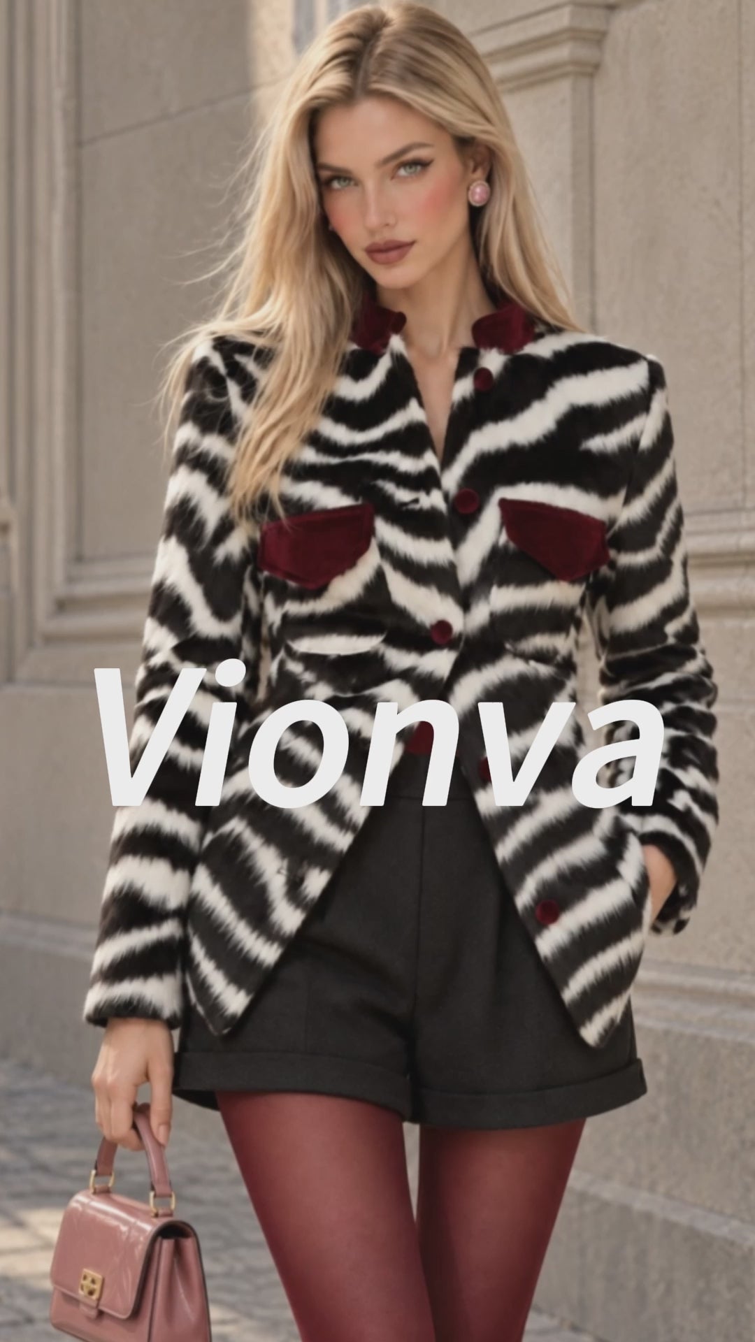 Vintage Zebra Print Contrast Trim Jacket