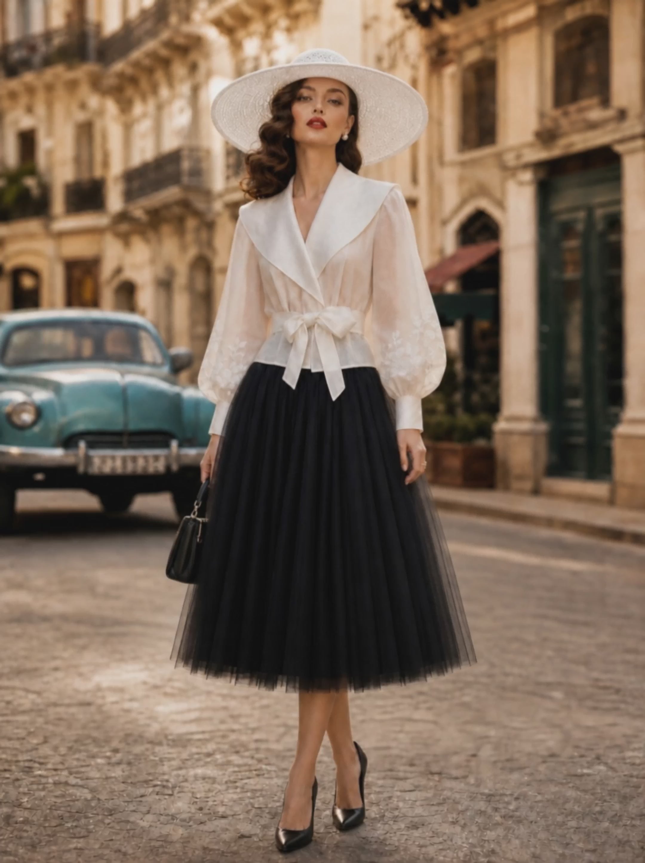 Elegant Black High-Waist Tiered Tulle A-Line Midi Skirt