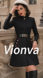 Vintage Red-Piped Military Belted Wool Dress