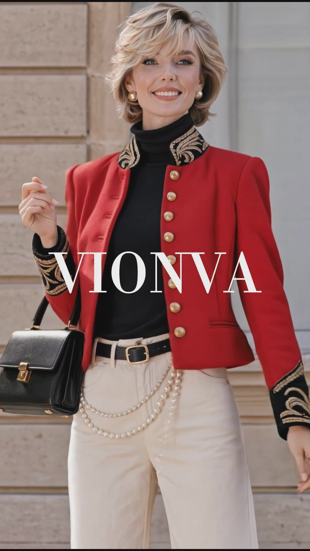 Vintage Embroidered Military Red Cropped Jacket