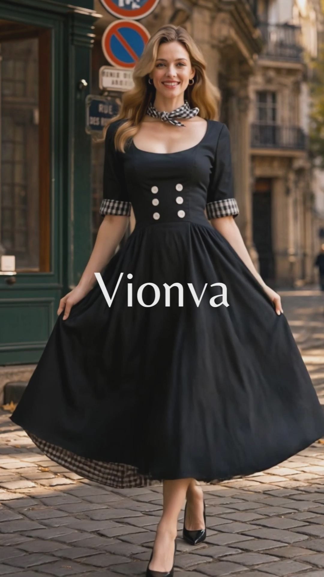 Vintage Square Neck Dress Button Detailing Maxi Dress