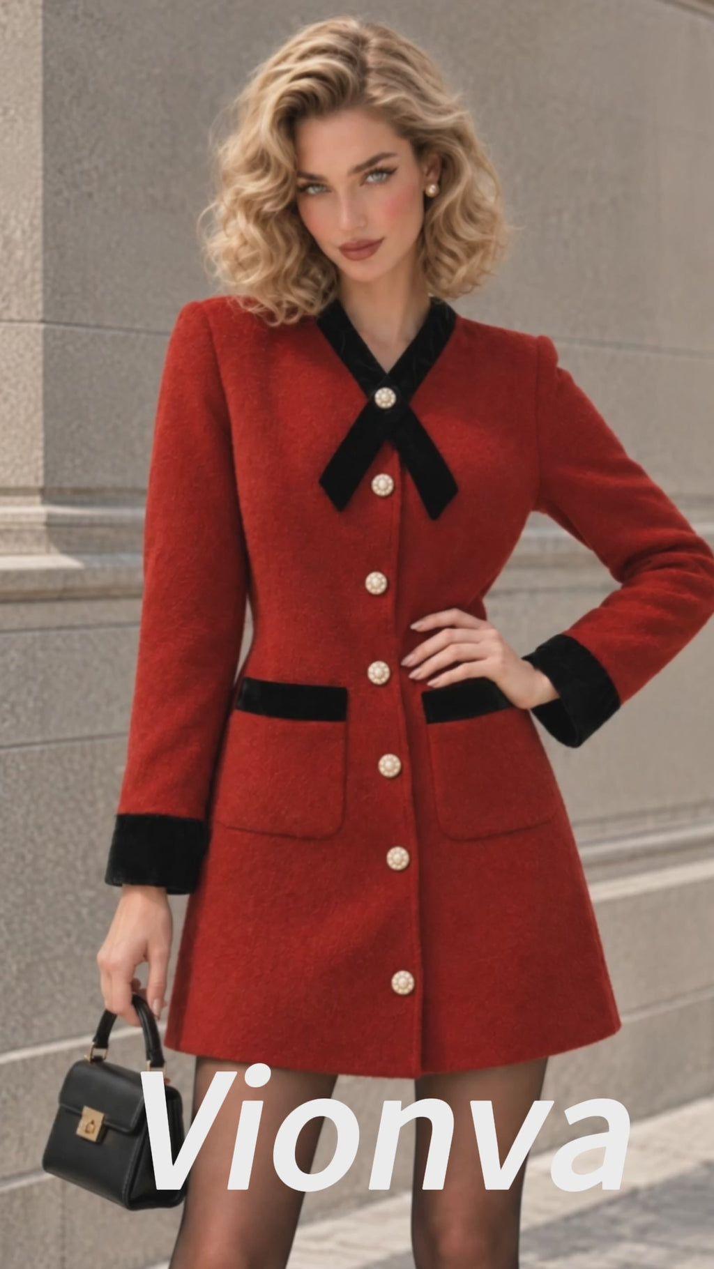 Vintage Red Contrast Trim Mini Dress