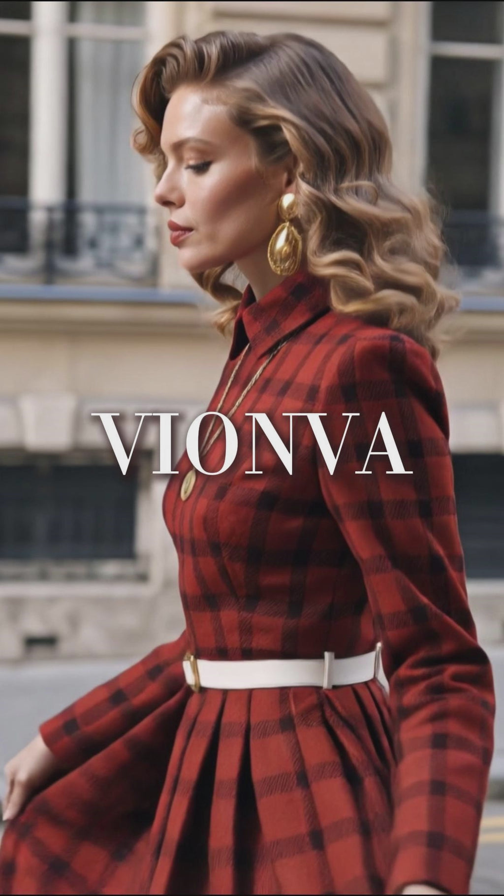 Vintage Plaid Collared Midi Dress