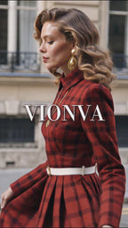 Vintage Plaid Collared Midi Dress