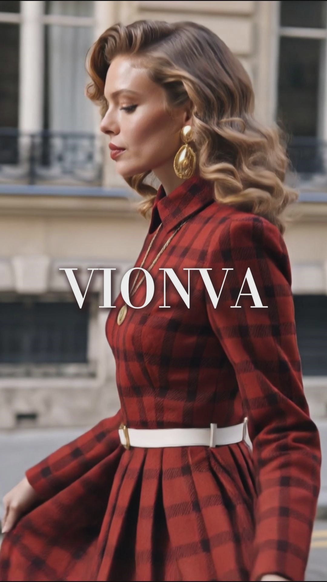 Vintage Plaid Collared Midi Dress