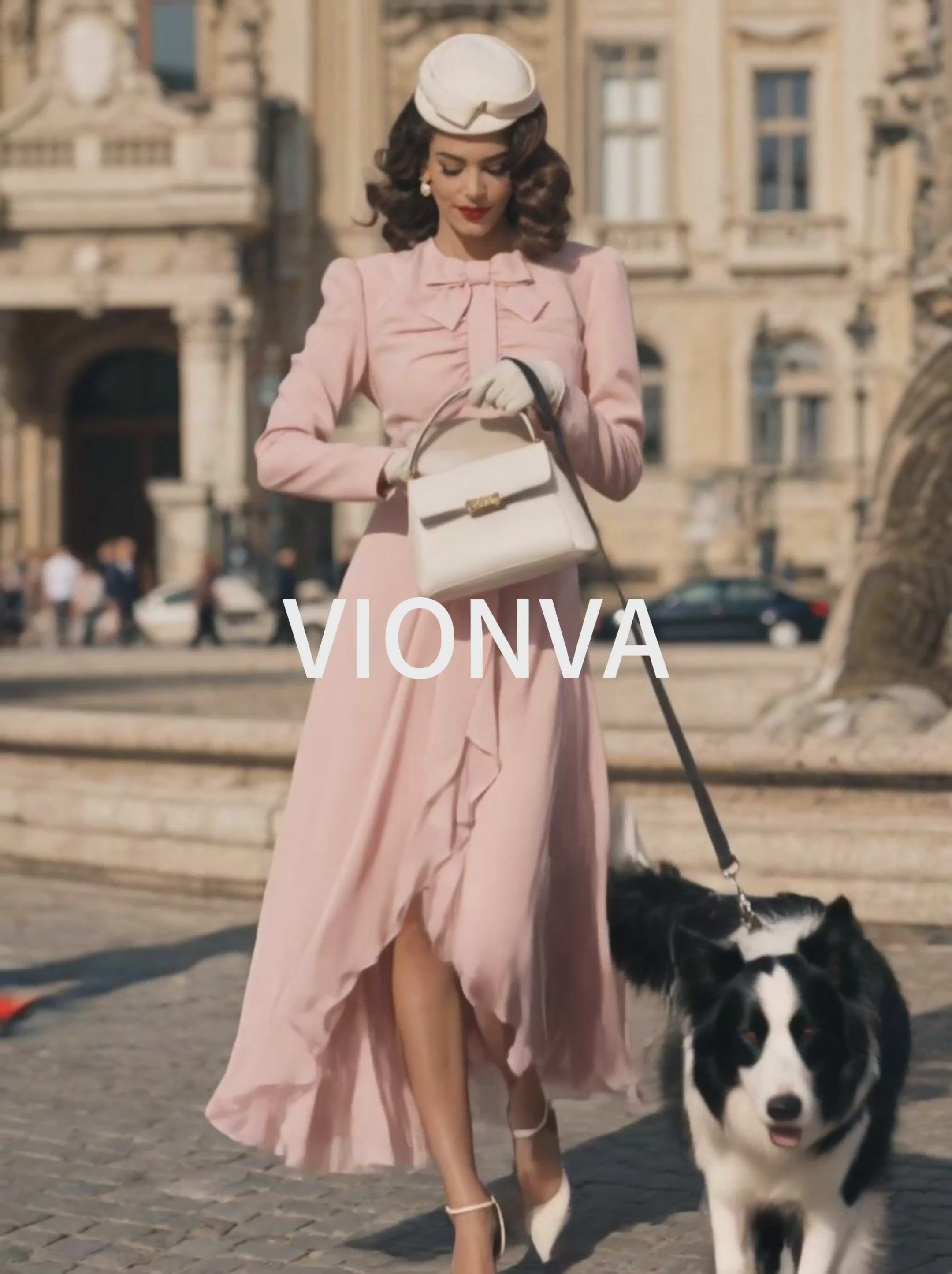 Vintage Pink Bow Ruched Chiffon High Low Midi Dress