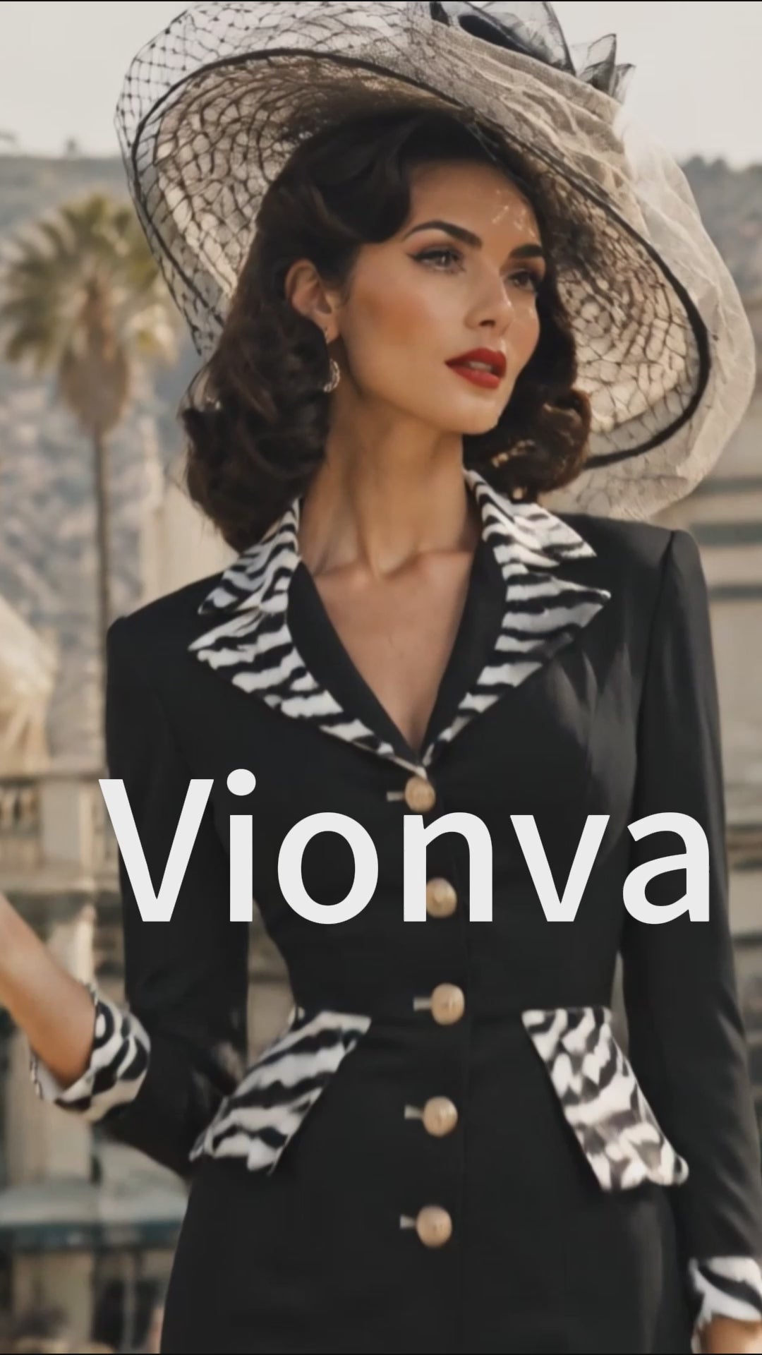 Vintage Black Zebra-Trim Button-Front Bodycon Midi Dress