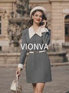 Vintage Elegant Minimal Contrast Belted Blazer Mini Dress