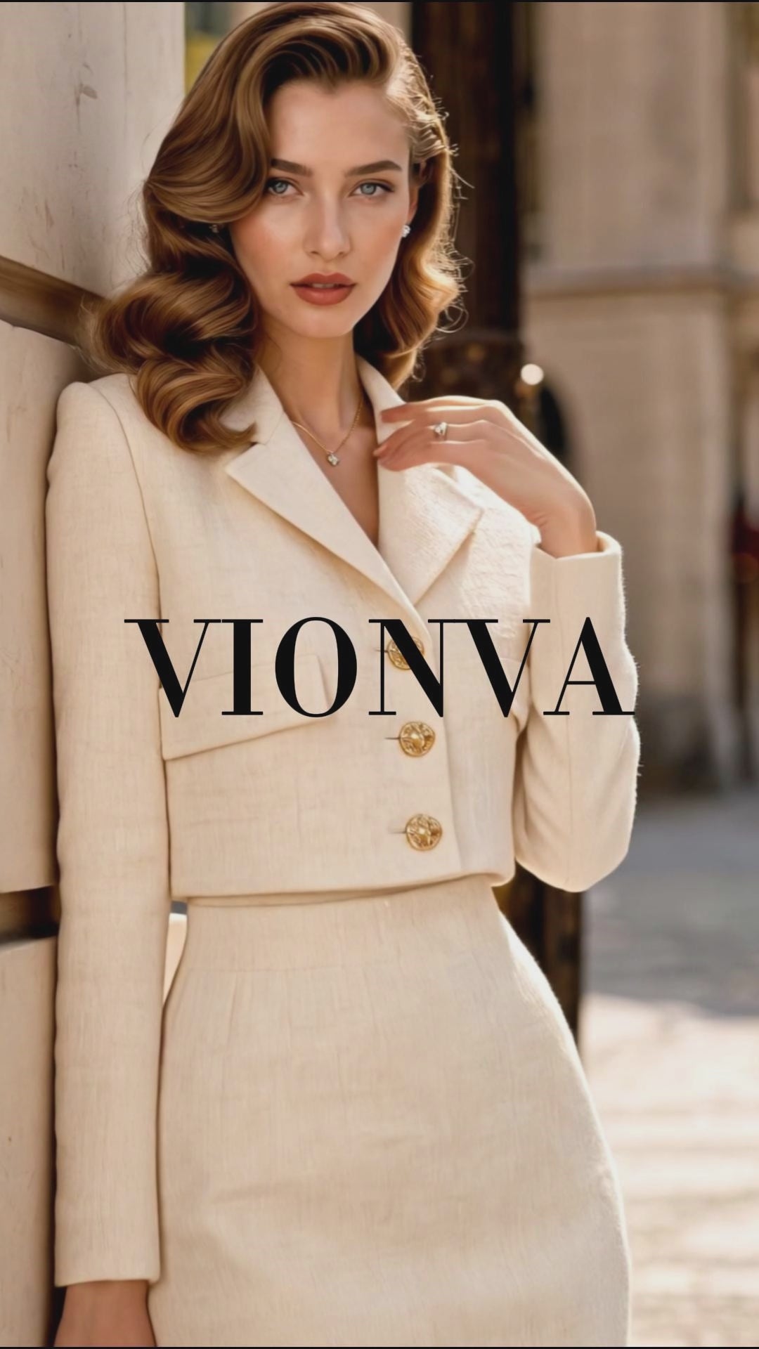 Vintage Cropped Blazer And Midi Pencil Skirt Two Piece Set