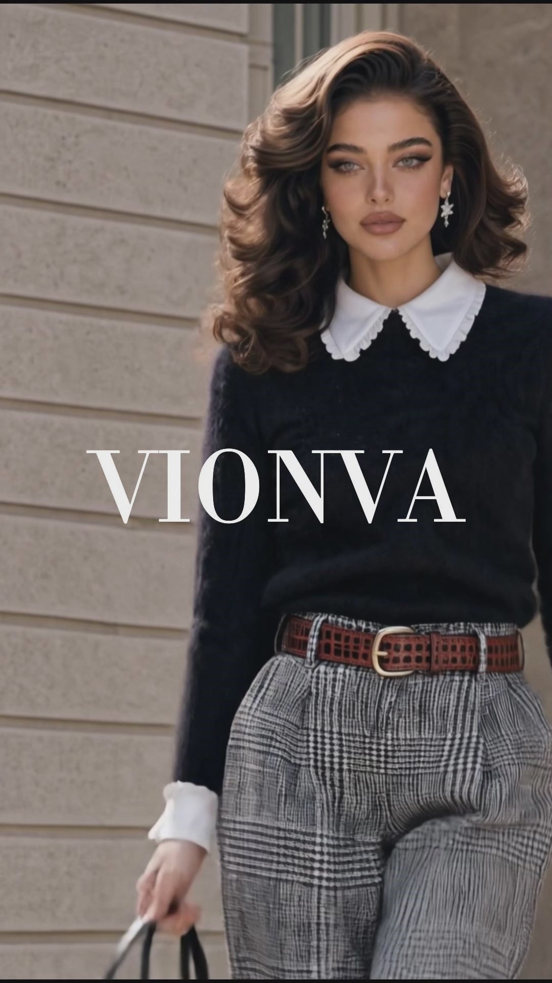 Retro Fuzzy Faux‑Layer Collared Sweater