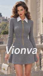 Vintage Gray Zip Front Sweater Dress