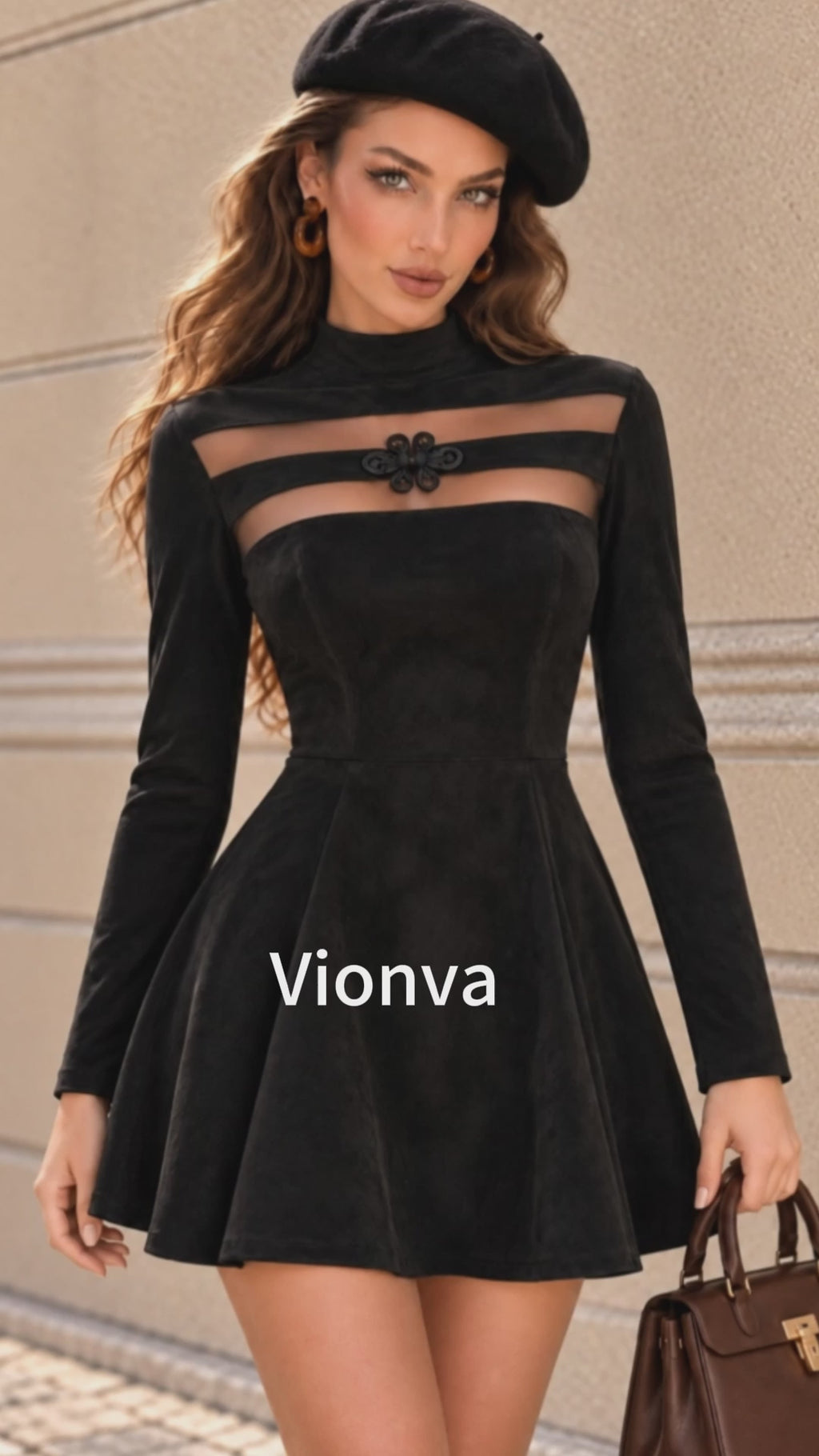 Vintage Black Suede Mesh Cutout Mini Mini Dress