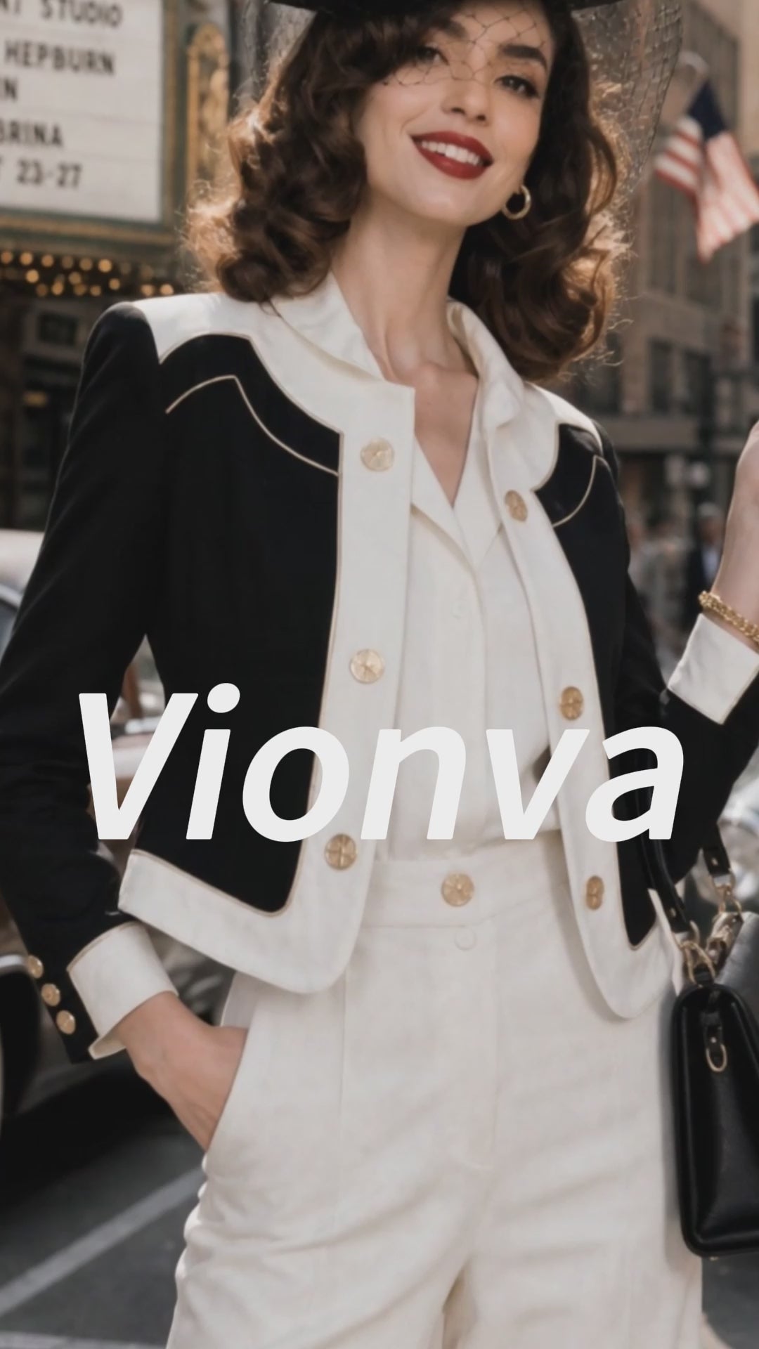 Vintage Black Cream Contrast-Trim Jacket