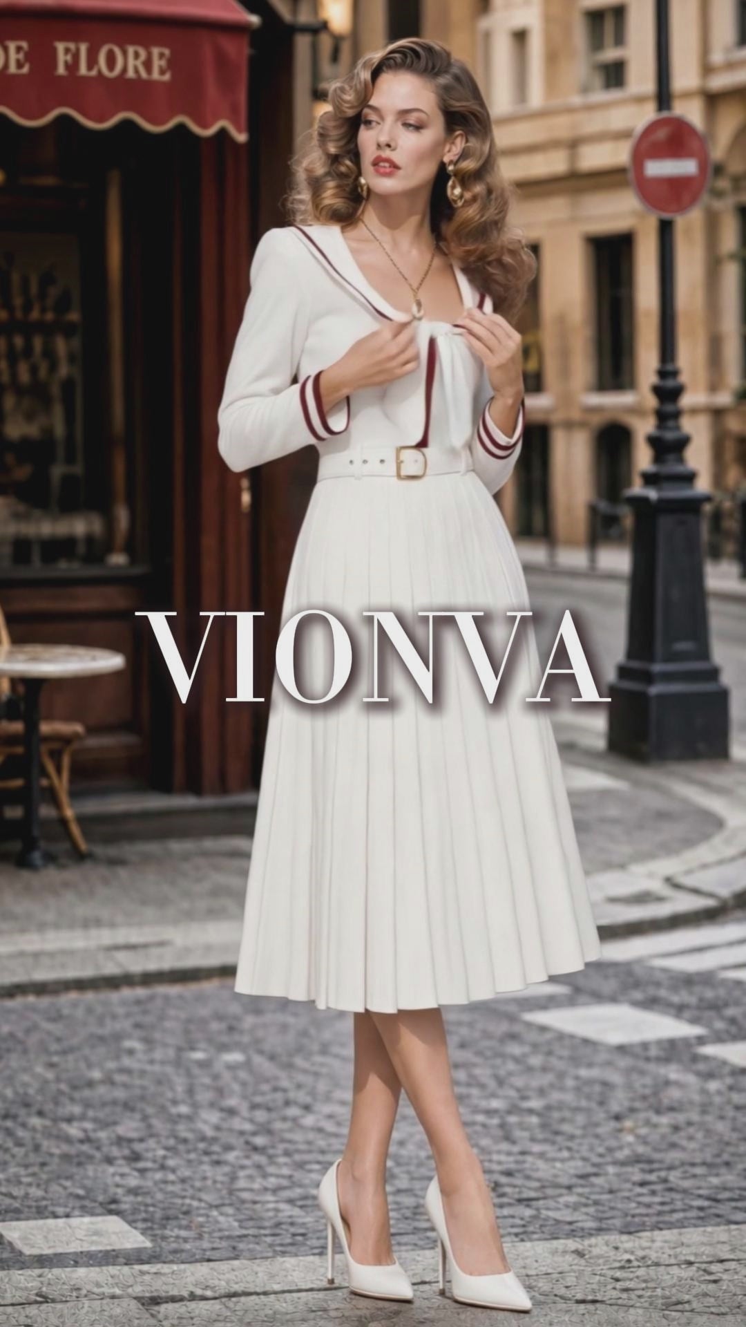 Classic Vintage Pleated Midi Dress With Belt