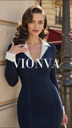 Vintage Contrast Collar Knit Midi Dress