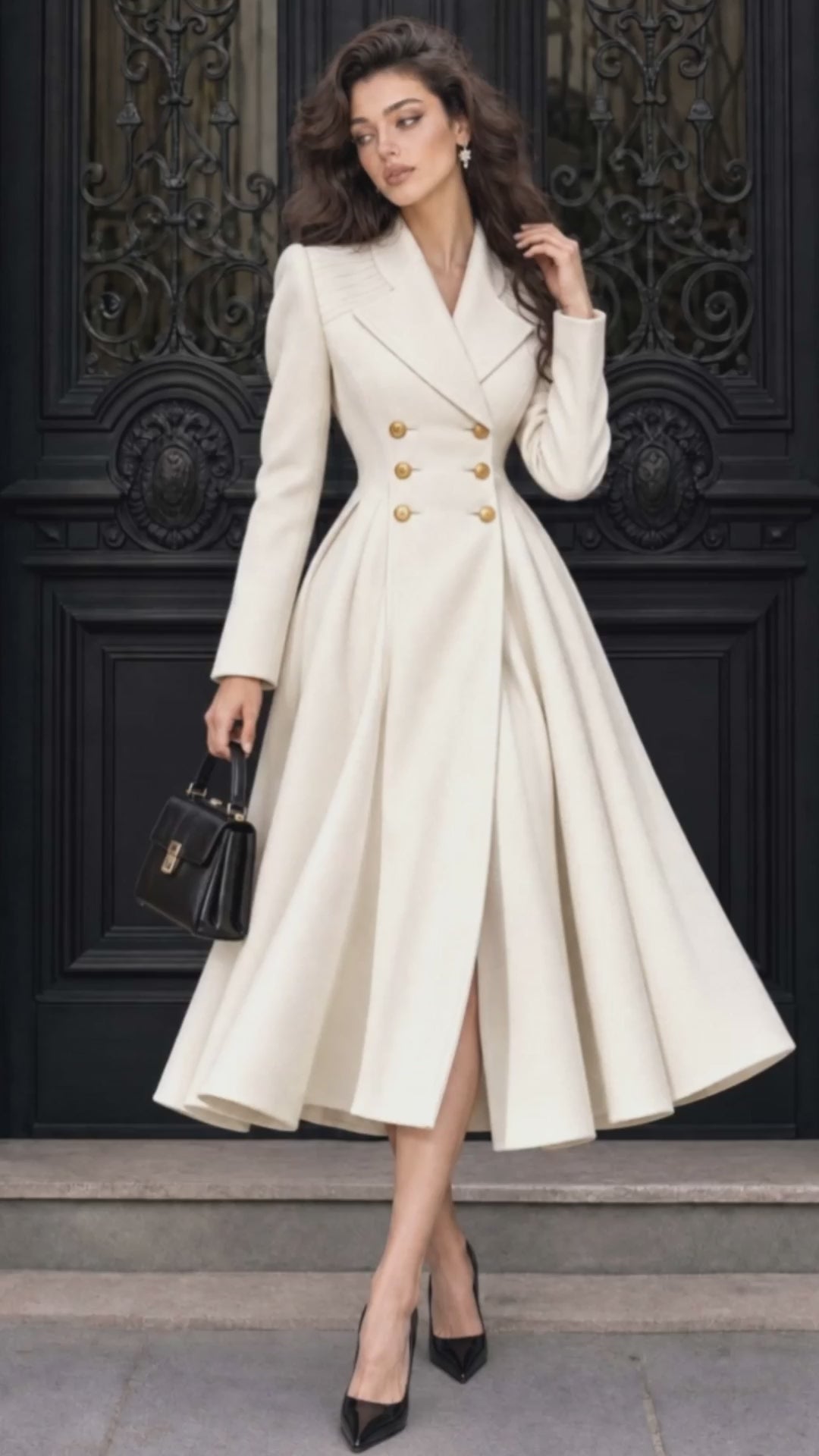 Vintage Shoulder Tuck Double Breasted Midi Coat