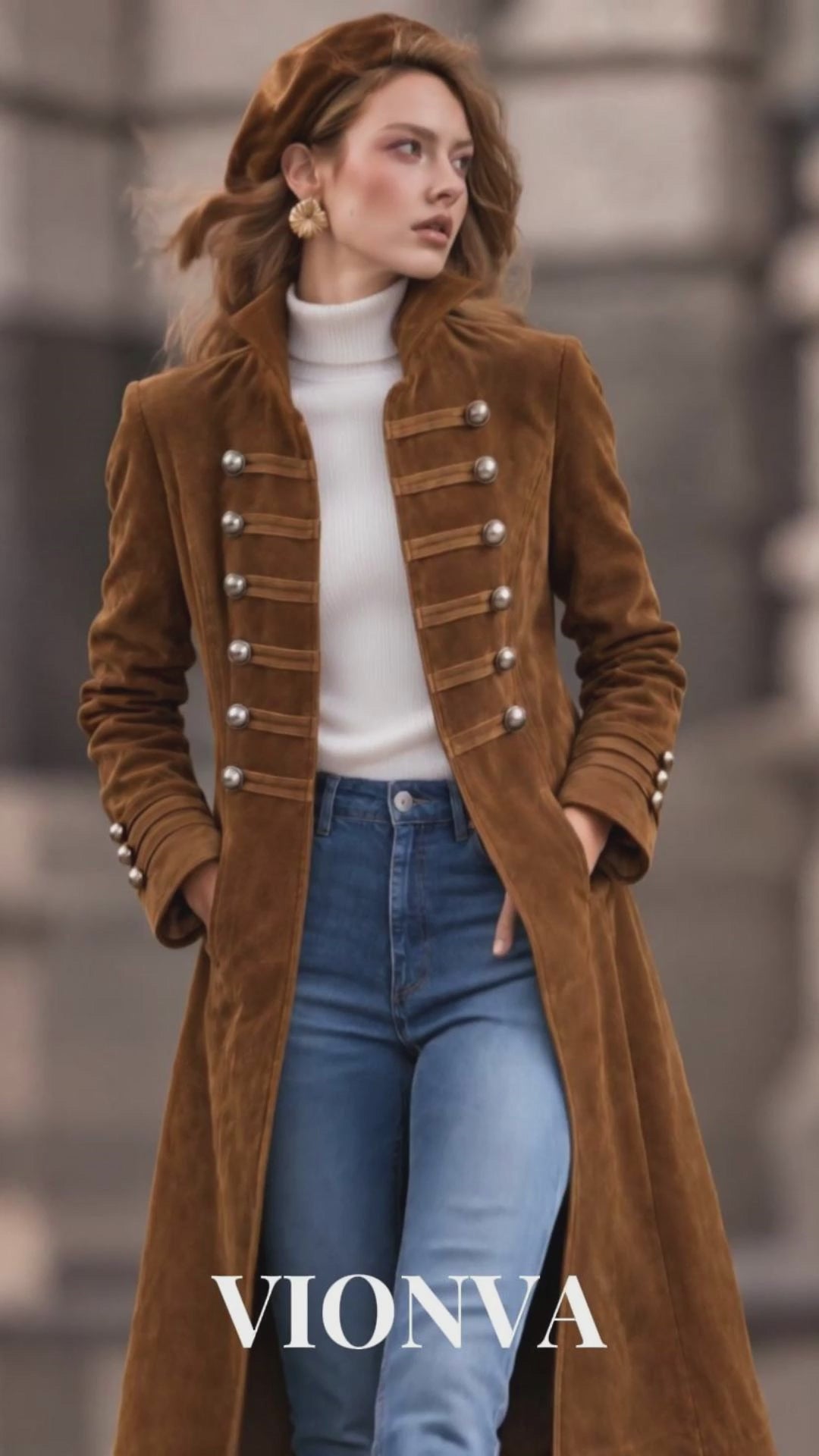 Vintage Faux Suede Double Breasted Coat