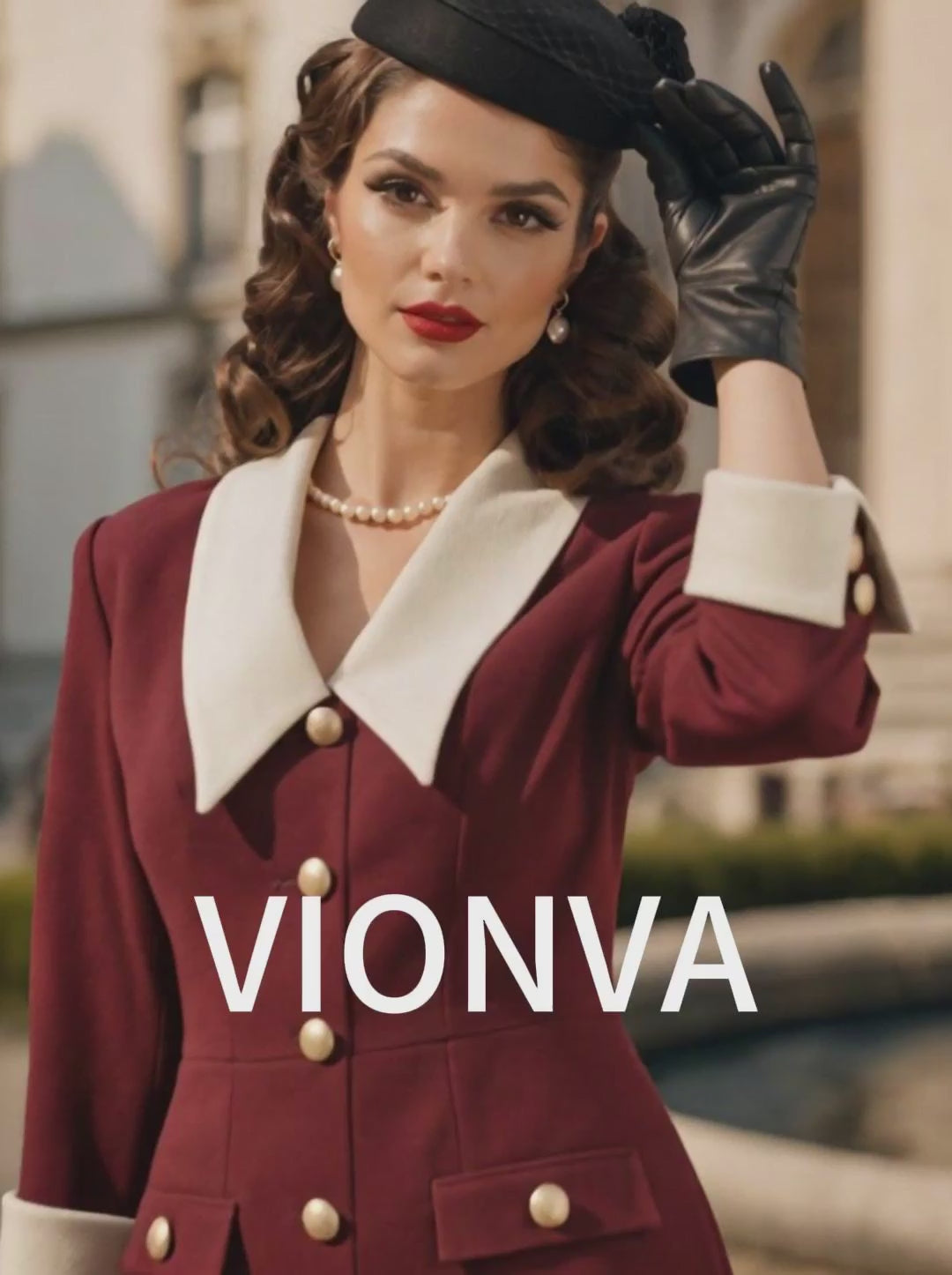 Vintage Burgundy Contrast Lapel Button Pocket Midi Dress