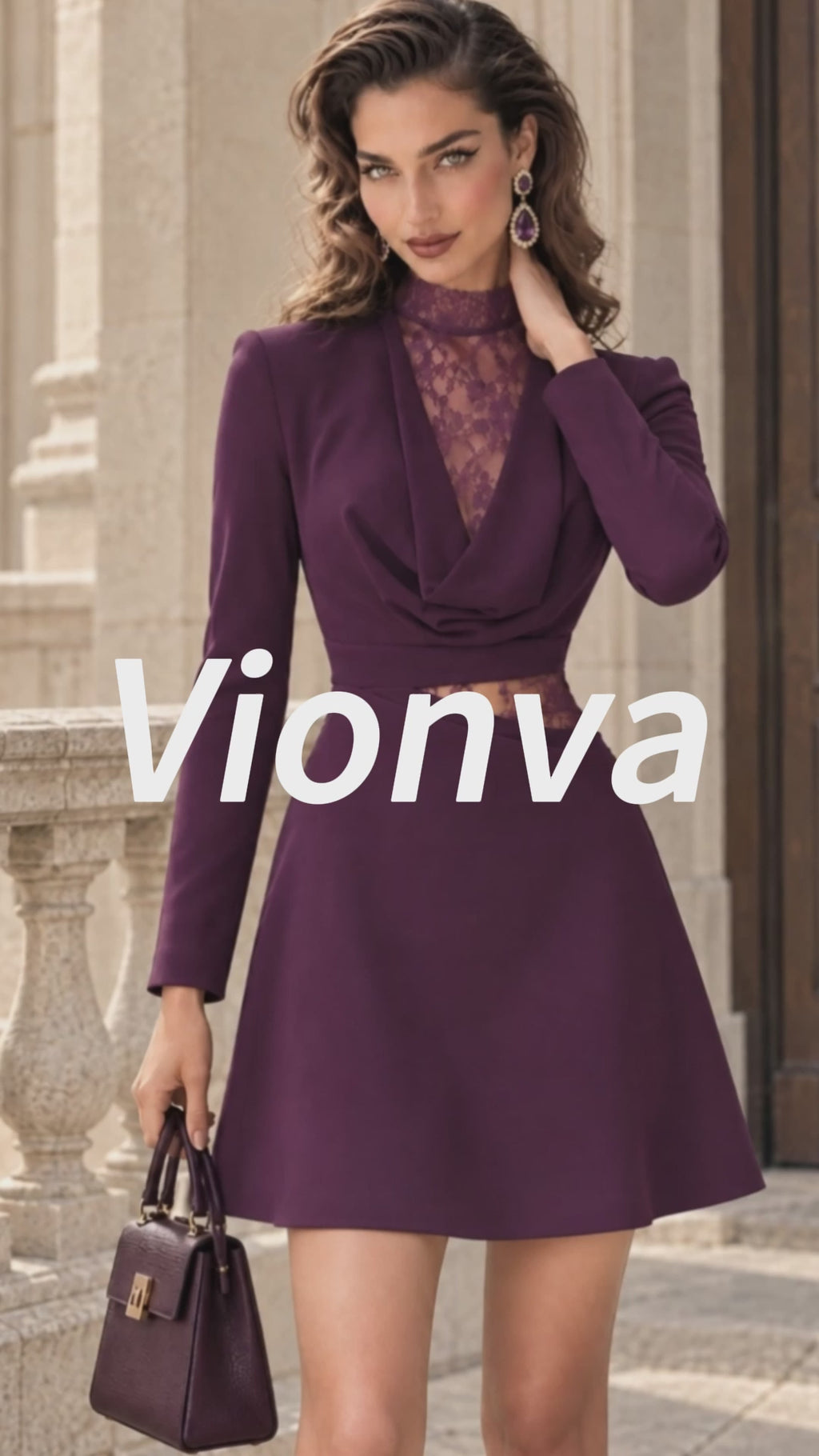 Vintage Lace-Inset Cowl-Neck Cutout Mini Dress