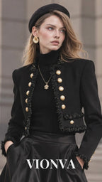 Vintage Double Breasted Raw Edge Cropped Blazer