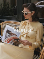 Vintage Bow Collar Umbrella Midi Dress