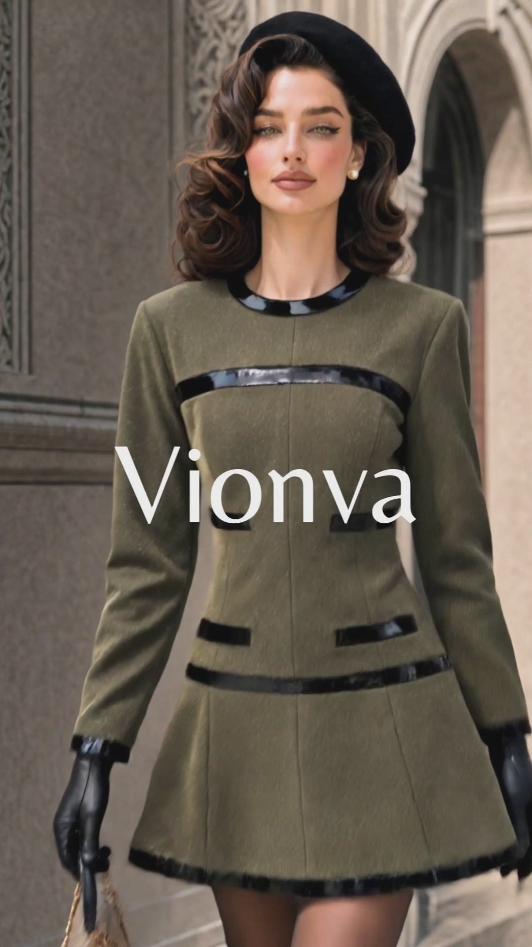 Vintage Shiny PU Spliced Woolen Mini Dress
