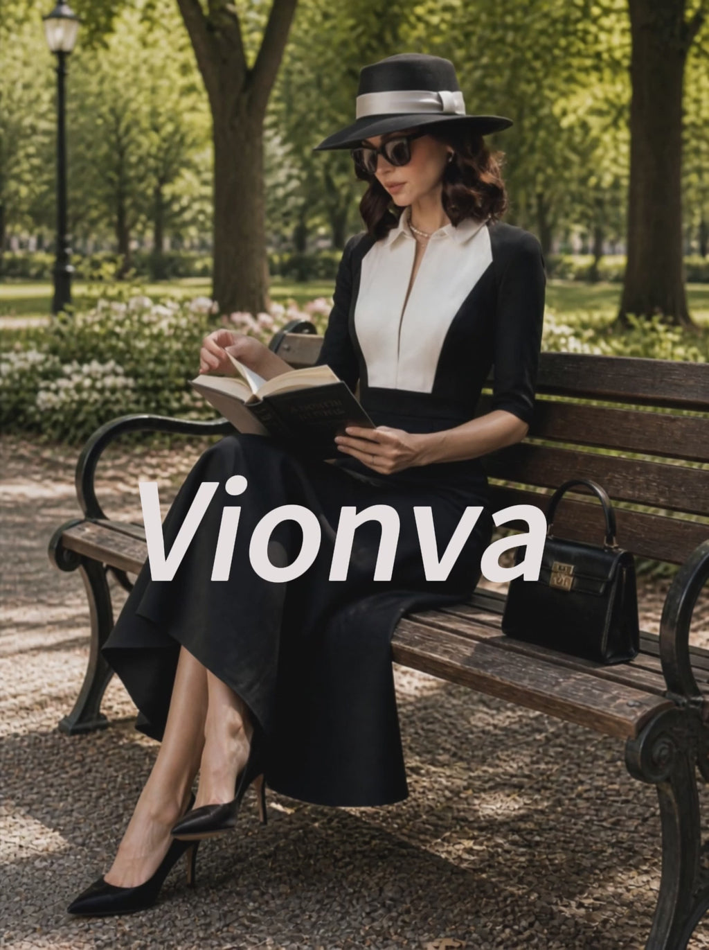Vintage Black White Collared A-Line Midi Dress