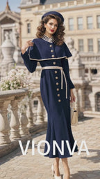 Vintage French Cape Stand Collar Fitted Waist Mermaid Maxi Dress