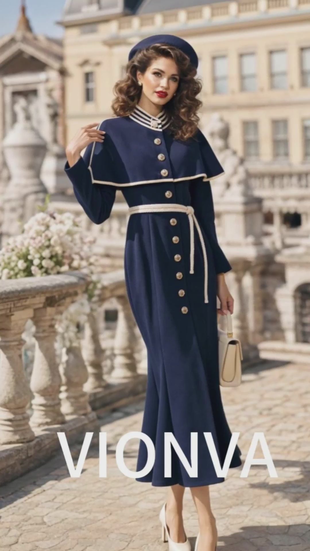 Vintage French Cape Stand Collar Fitted Waist Mermaid Maxi Dress