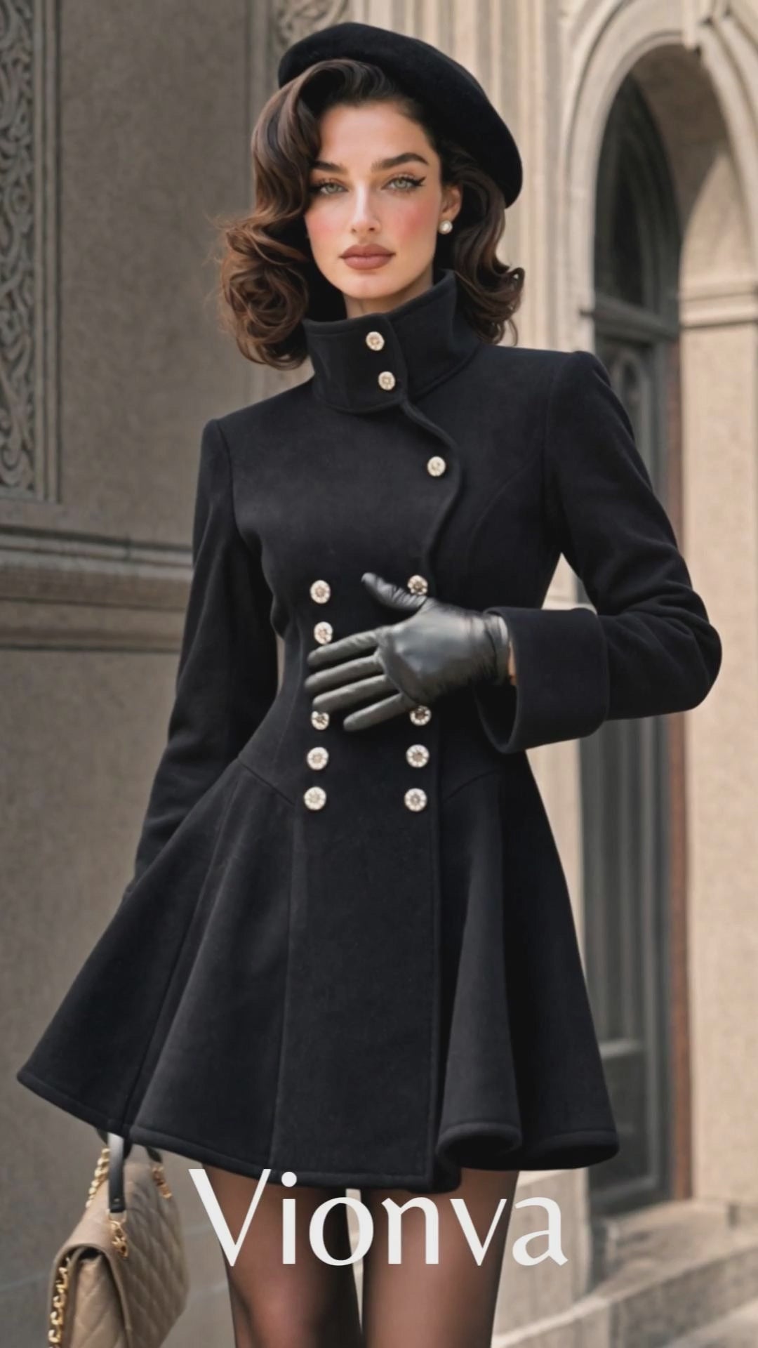 Vintage Stand Collar Double Breasted Woolen Dress Blazer