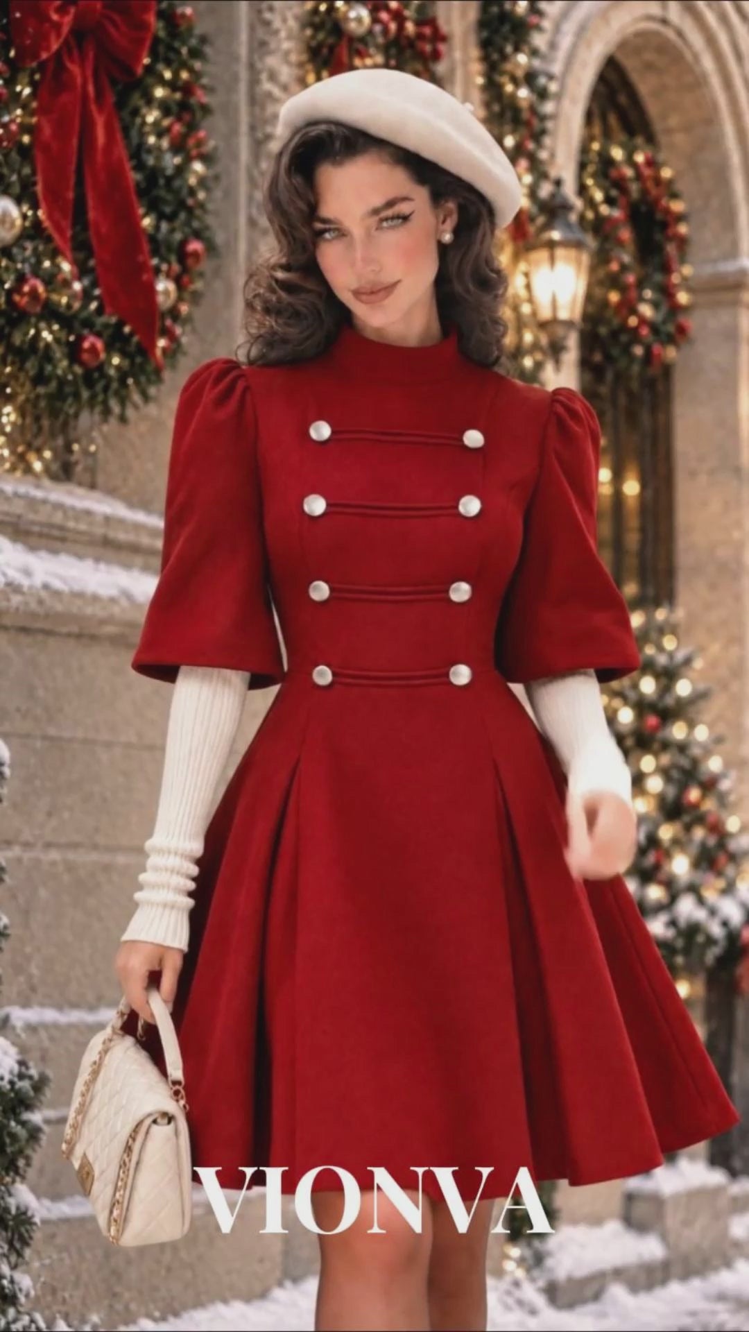 Vintage Double-Breasted Christmas Mini Dress