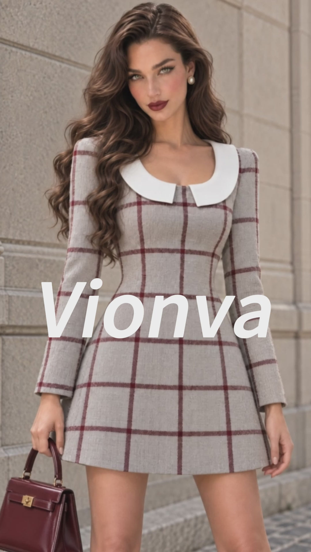 Vintage Peter-Pan Collar Windowpane Mini Dress
