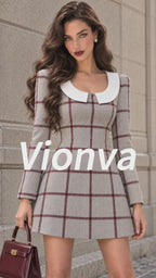 Vintage Peter-Pan Collar Windowpane Mini Dress