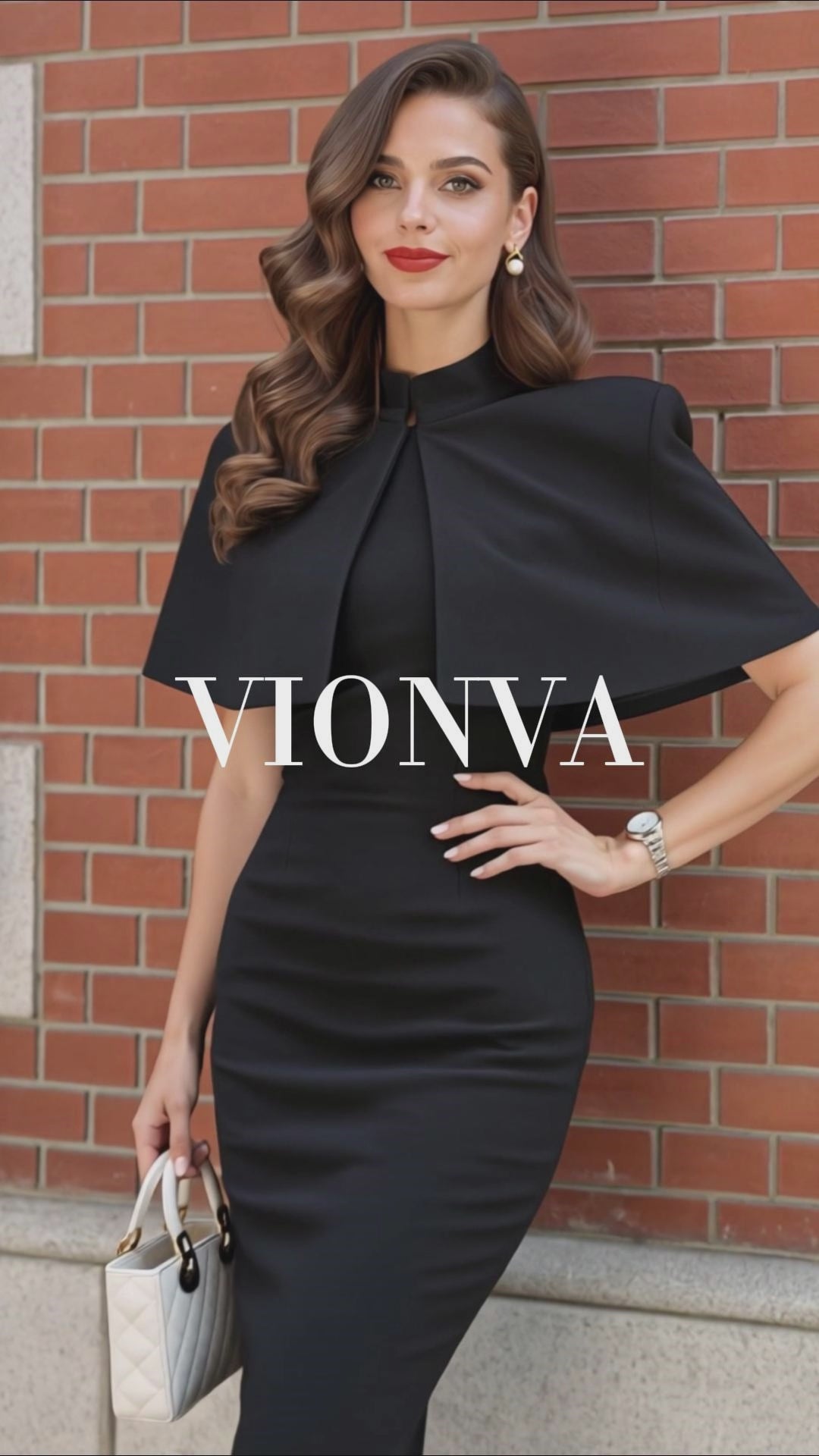 Vintage Cape Stand Collar Midi Bodycon Dress